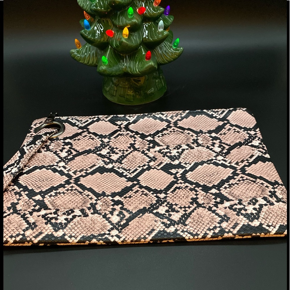 LAST ONE New Pink and Black Snake Print Large Wristlet/Clutch